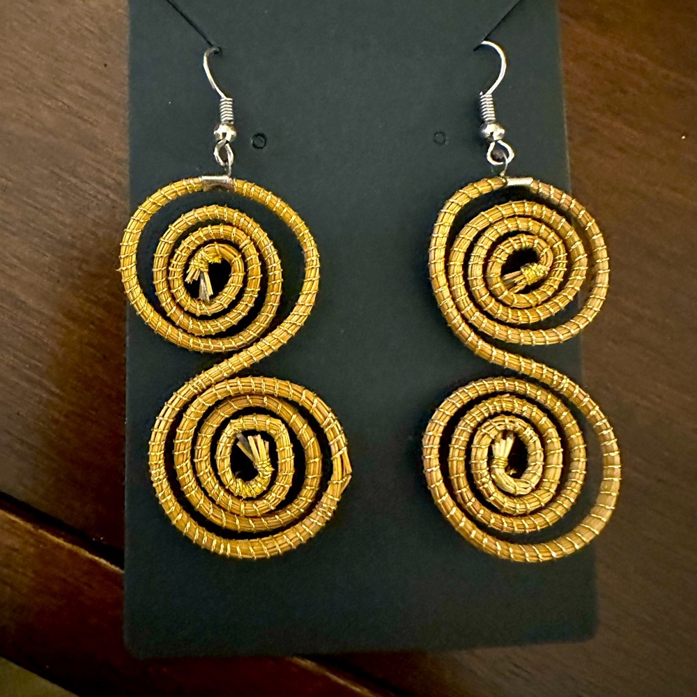 Artisan earrings - gold rope spiral design - light weight